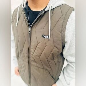 NWT Volcom Men XXL September Jacket Hoodie Gray Green ZipUp Layered Lined Skater